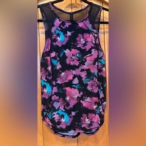 lululemon athletica Sculpt Black Tank Top with Pink & Teal Floral Print